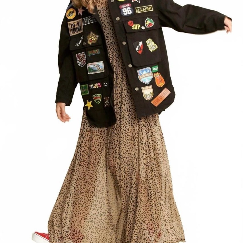 DAISY Black Denim Oversized Patch Jacket Shirt Maximalist Eclectic Streetwear - Picture 2 of 5